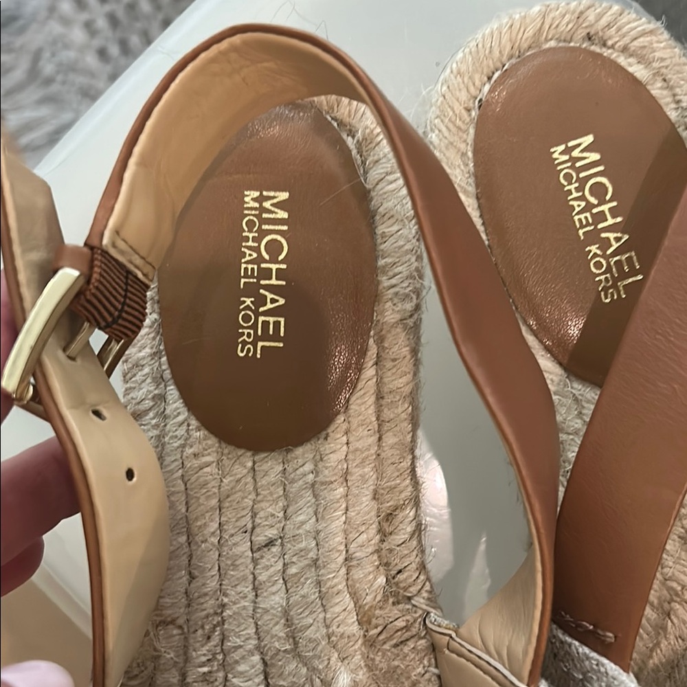 Michael Kors Cream and Green Espadrille Slides with Tropical Design - Picture 2 of 4